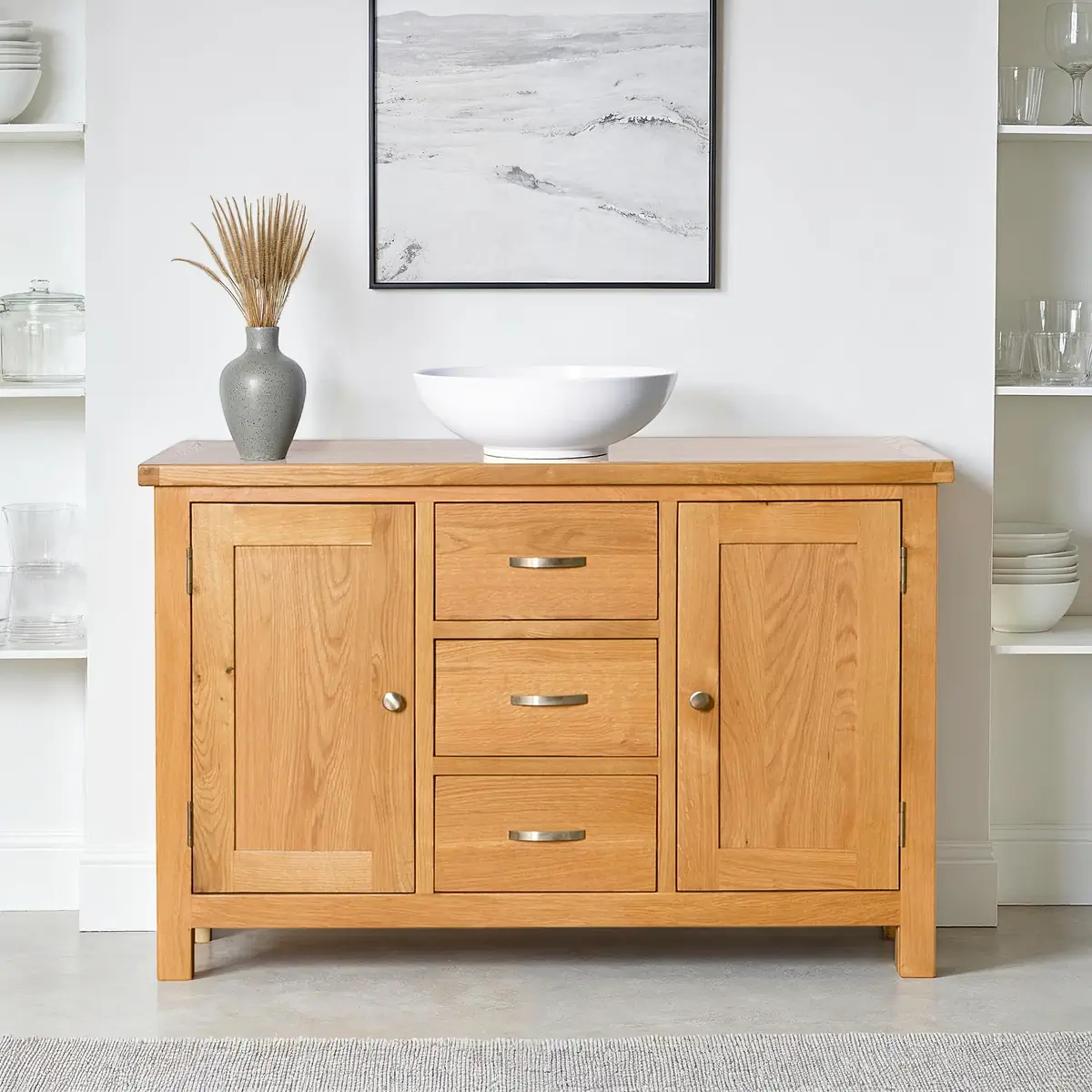 3 Drawer Over 2 Door Sideboard in Lacquered Oak